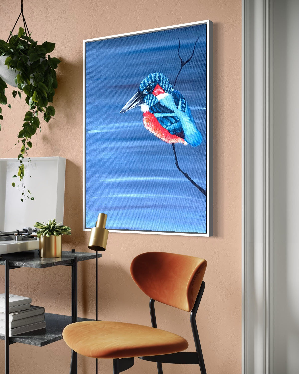 Andrea Nicole 'Patience' fine art canvas in a white tray float frame, shown on the wall in a styled room setting. | an:family=canvas;role=hero;finish=white;scene=white_3
