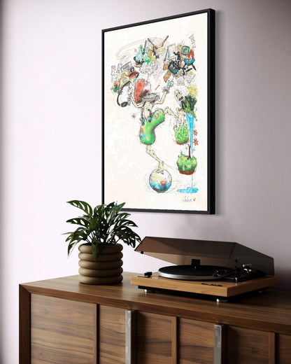Andrea Nicole 'A Fragile Performance' fine art canvas in a black tray float frame, shown on the wall in a styled room setting. | an:family=canvas;role=hero;finish=black;scene=black_2