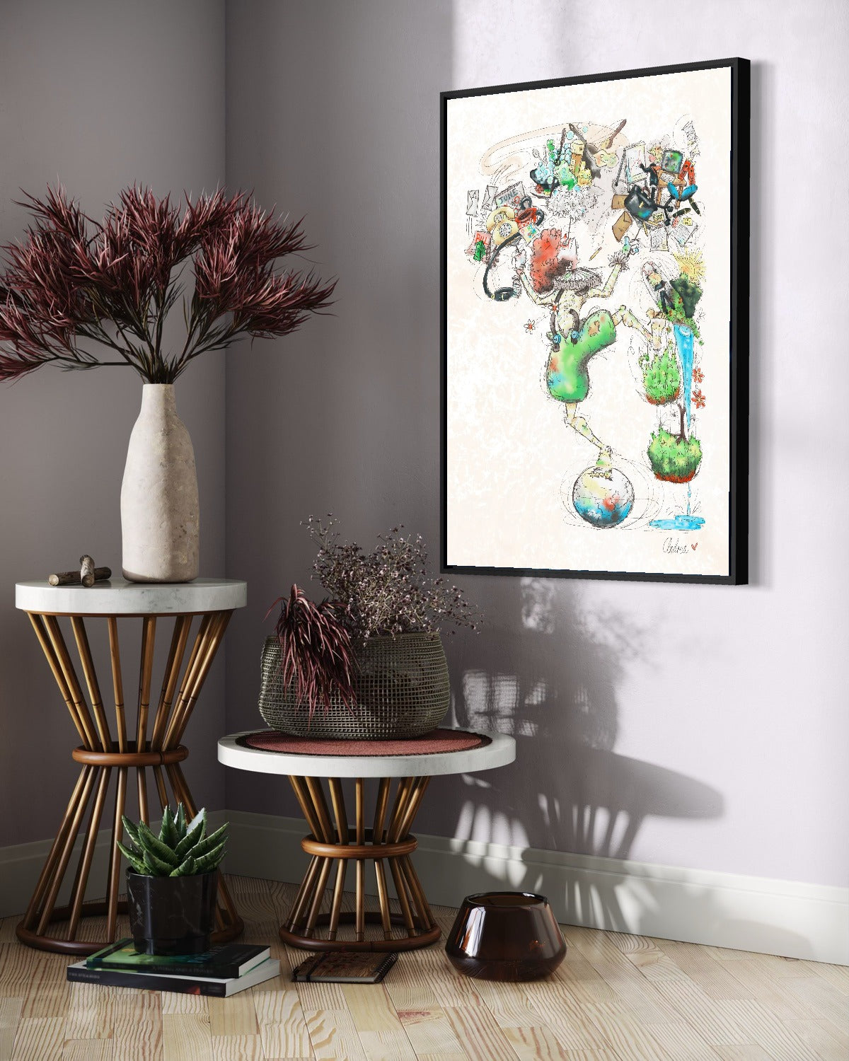 Andrea Nicole 'A Fragile Performance' fine art canvas in a black tray float frame, shown on the wall in a styled room setting. | an:family=canvas;role=hero;finish=black;scene=black_3