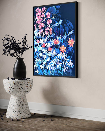 Andrea Nicole 'Emerging Through Fear' fine art canvas in a black tray float frame, shown on the wall in a styled room setting. | an:family=canvas;role=hero;finish=black;scene=black_4