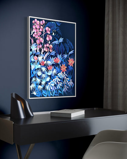 Andrea Nicole 'Emerging Through Fear' fine art canvas in a white tray float frame, shown on the wall in a styled room setting. | an:family=canvas;role=hero;finish=white;scene=white_1