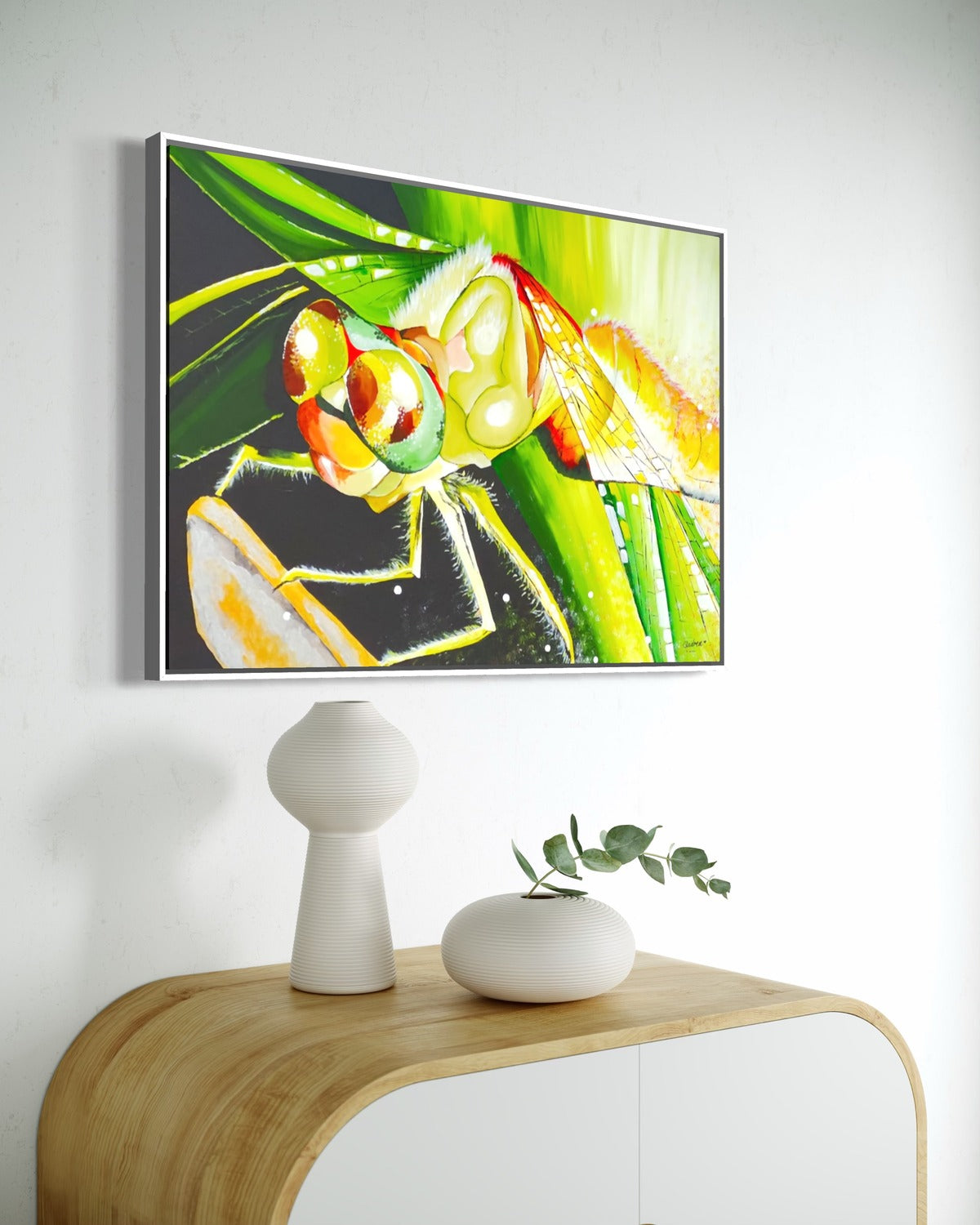 Andrea Nicole 'Just For a Moment' fine art canvas in a white tray float frame, shown on the wall in a styled room setting. | an:family=canvas;role=hero;finish=white;scene=white_2