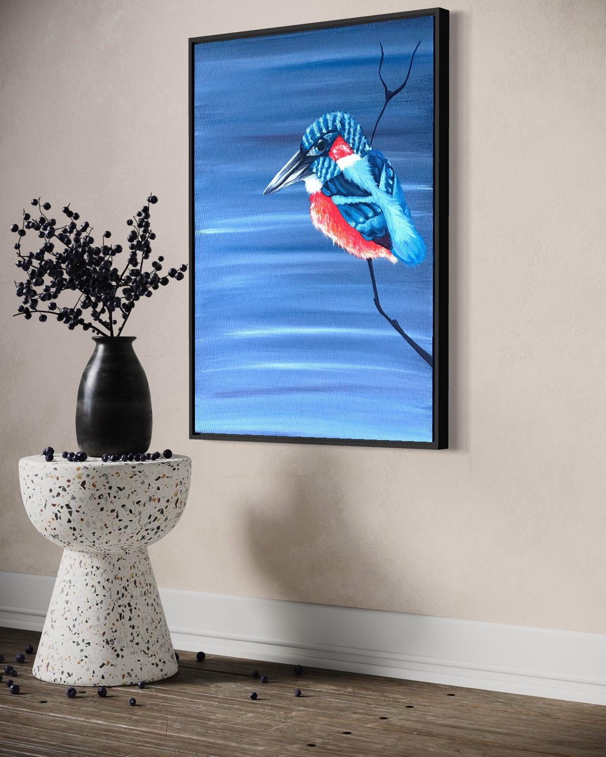 Andrea Nicole 'Patience' fine art canvas in a black tray float frame, shown on the wall in a styled room setting. | an:family=canvas;role=hero;finish=black;scene=black_4
