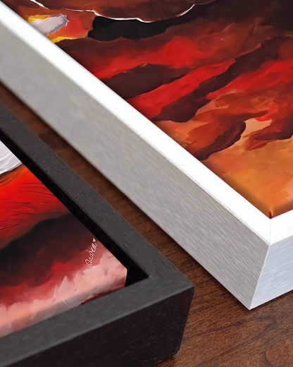 Andrea Nicole 'Quiet Curiosity' gallery canvas in a tray float frame — close detail of the floating edge and frame moulding. | an:family=canvas;role=hero