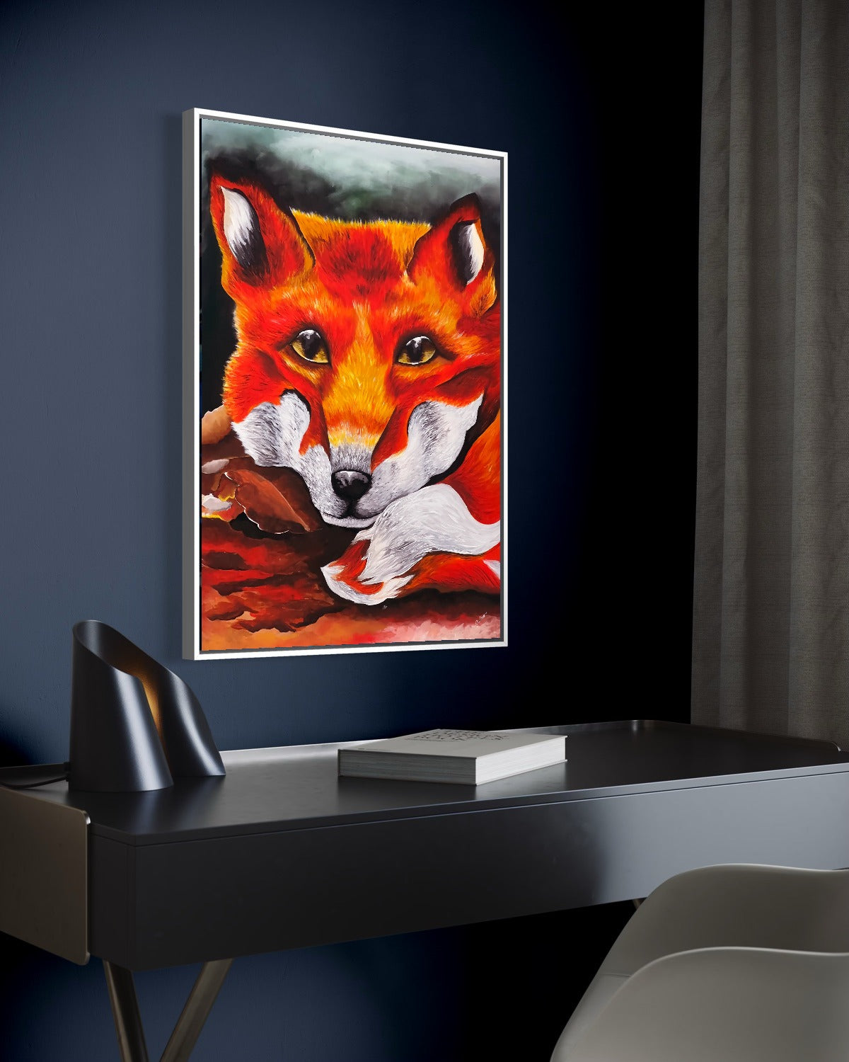 Andrea Nicole 'Quiet Curiosity' fine art canvas in a white tray float frame, shown on the wall in a styled room setting. | an:family=canvas;role=hero;finish=white;scene=white_1