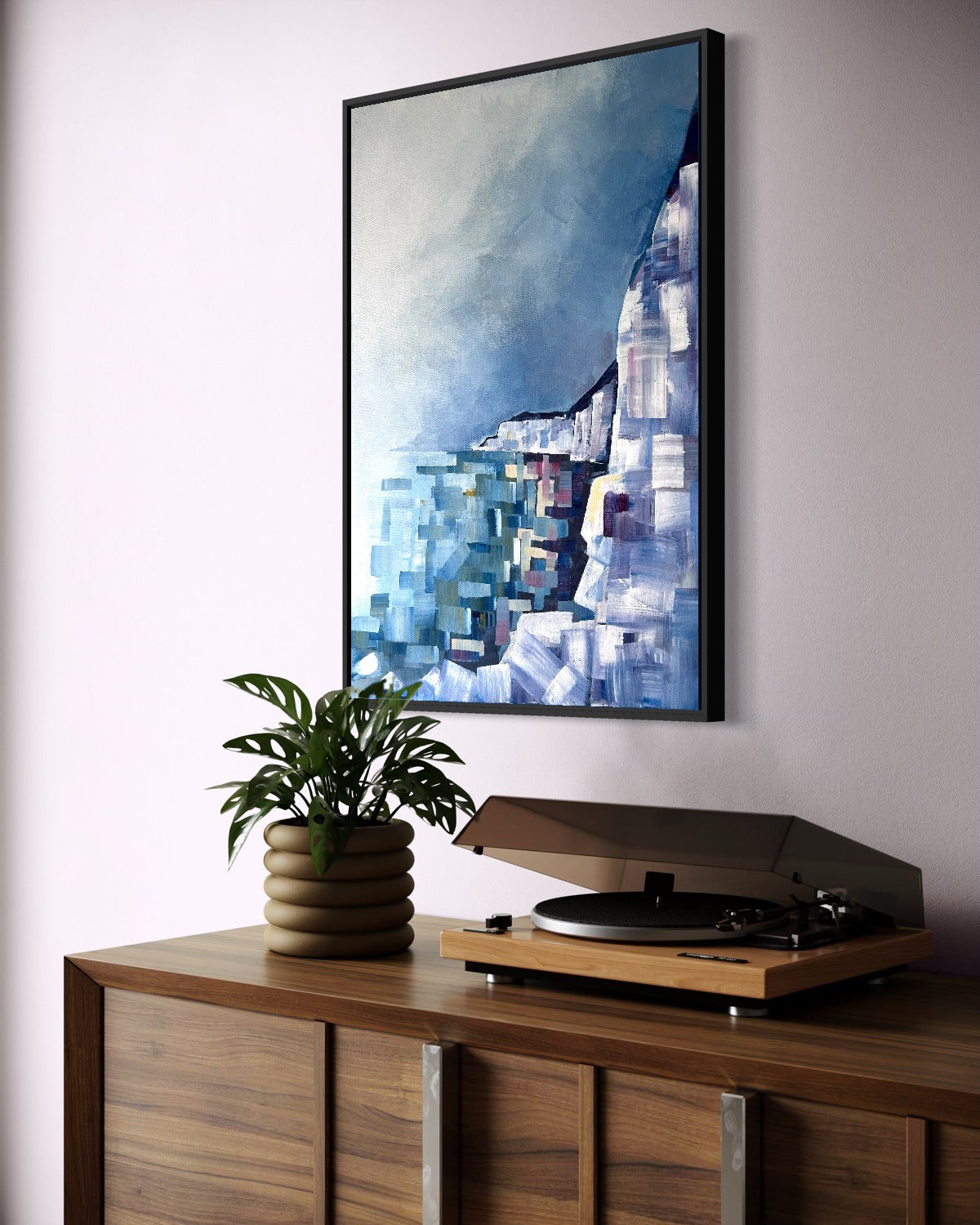 Andrea Nicole 'Solitude' fine art canvas in a black tray float frame, shown on the wall in a styled room setting. | an:family=canvas;role=hero;finish=black;scene=black_2