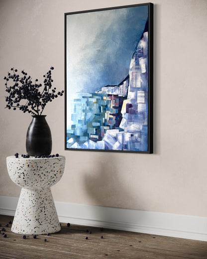Andrea Nicole 'Solitude' fine art canvas in a black tray float frame, shown on the wall in a styled room setting. | an:family=canvas;role=hero;finish=black;scene=black_4