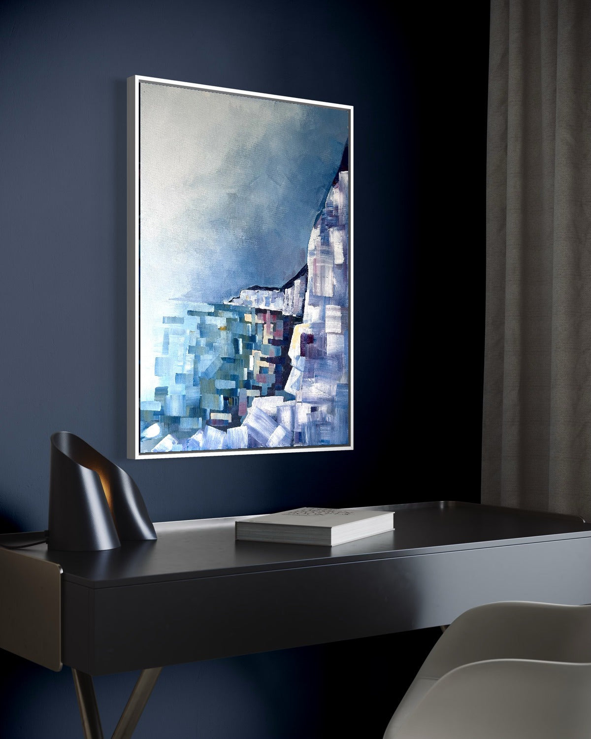 Andrea Nicole 'Solitude' fine art canvas in a white tray float frame, shown on the wall in a styled room setting. | an:family=canvas;role=hero;finish=white;scene=white_1