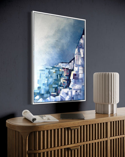 Andrea Nicole 'Solitude' fine art canvas in a white tray float frame, shown on the wall in a styled room setting. | an:family=canvas;role=hero;finish=white;scene=white_2