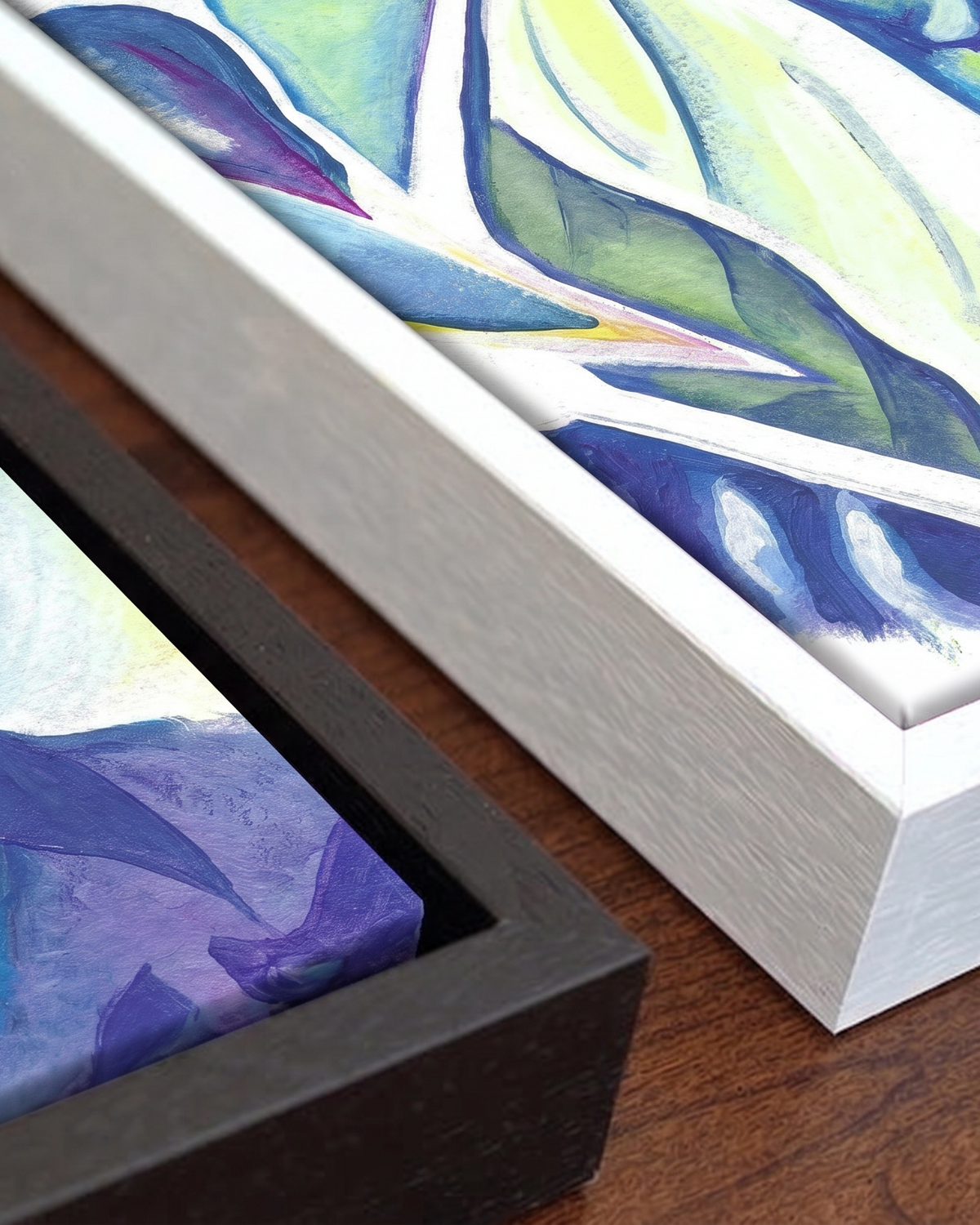 Andrea Nicole 'Taking Flight' gallery canvas in a tray float frame — close detail of the floating edge and frame moulding. | an:family=canvas;role=hero