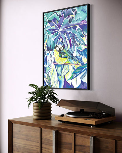 Andrea Nicole 'Taking Flight' fine art canvas in a black tray float frame, shown on the wall in a styled room setting. | an:family=canvas;role=hero;finish=black;scene=black_2