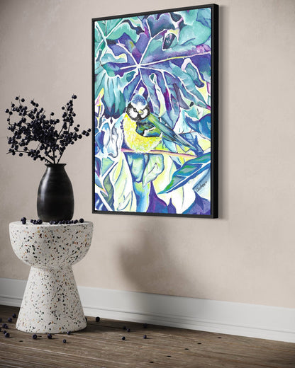 Andrea Nicole 'Taking Flight' fine art canvas in a black tray float frame, shown on the wall in a styled room setting. | an:family=canvas;role=hero;finish=black;scene=black_4