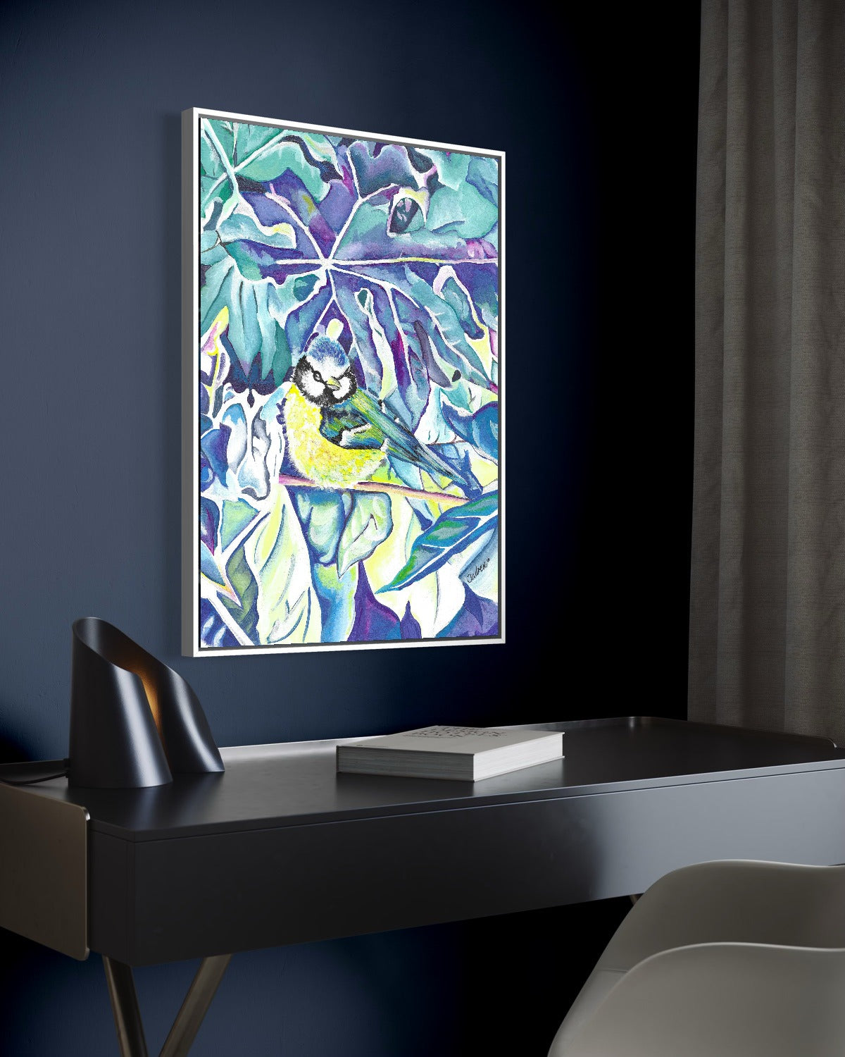 Andrea Nicole 'Taking Flight' fine art canvas in a white tray float frame, shown on the wall in a styled room setting. | an:family=canvas;role=hero;finish=white;scene=white_1