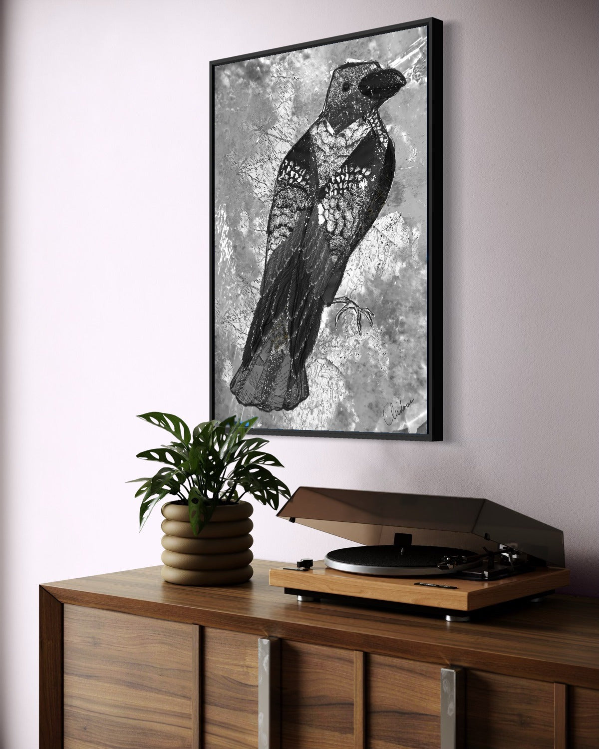 Andrea Nicole 'The Journey to Transformation' fine art canvas in a black tray float frame, shown on the wall in a styled room setting. | an:family=canvas;role=hero;finish=black;scene=black_2