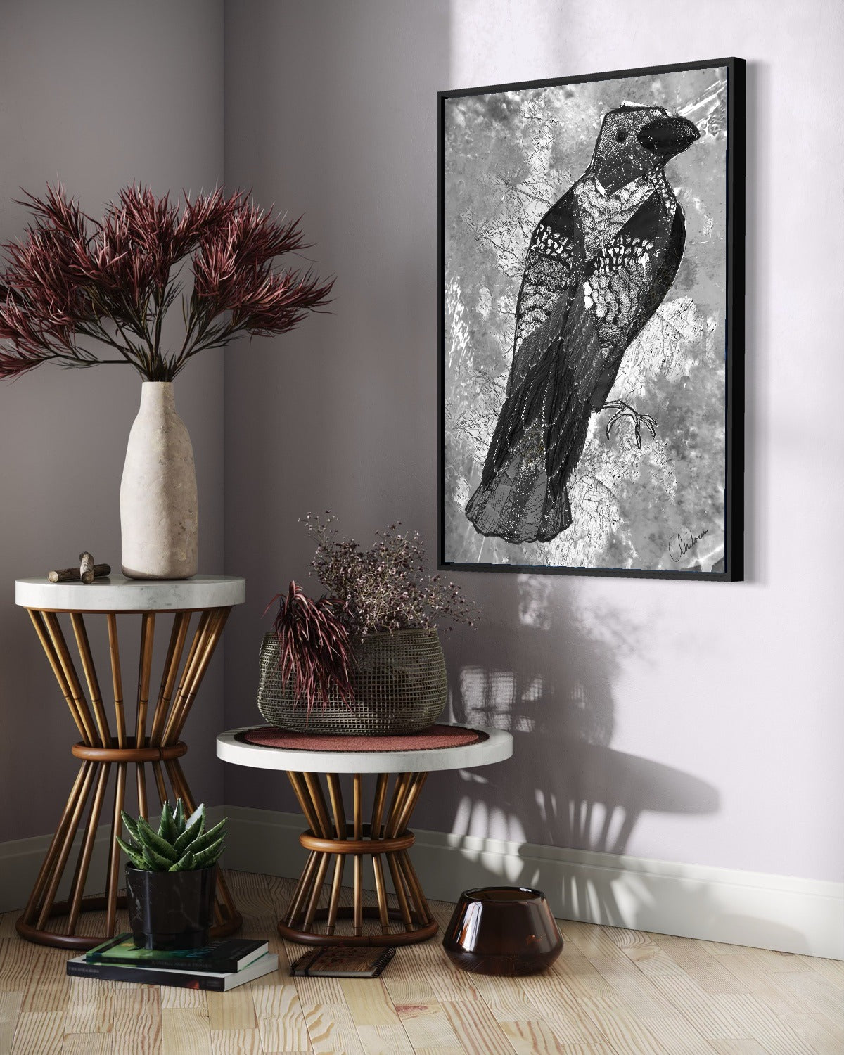 Andrea Nicole 'The Journey to Transformation' fine art canvas in a black tray float frame, shown on the wall in a styled room setting. | an:family=canvas;role=hero;finish=black;scene=black_3