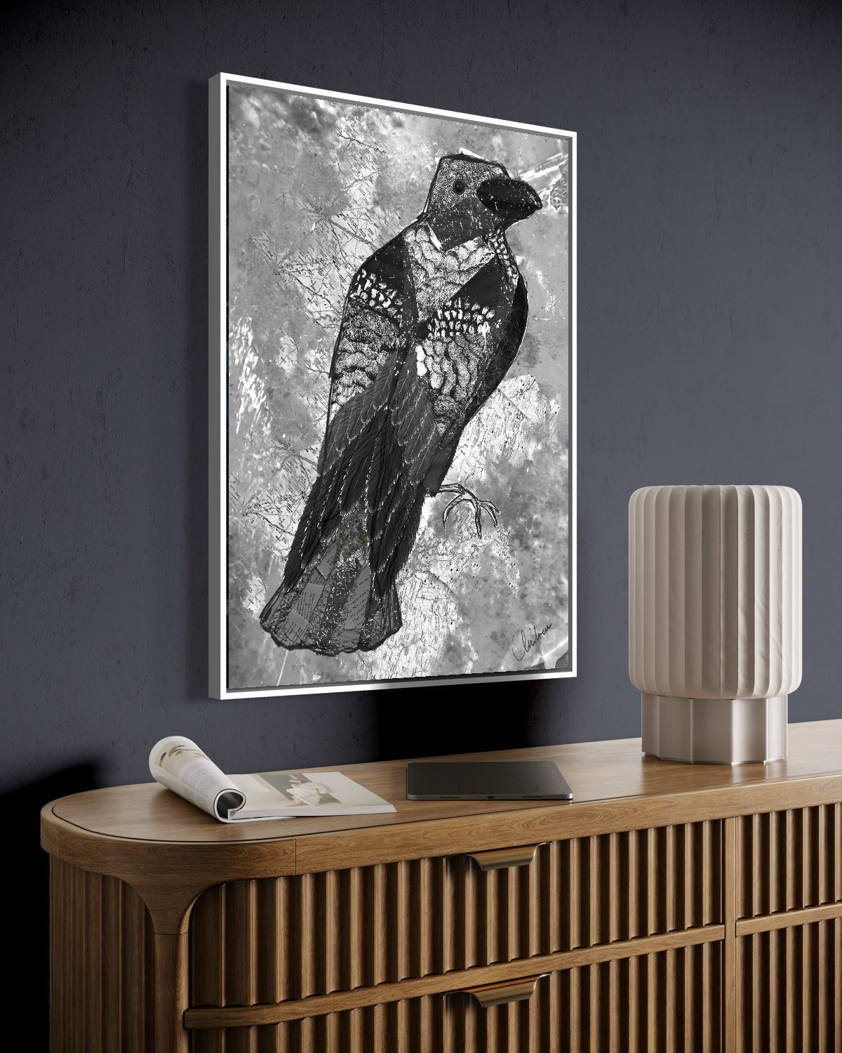 Andrea Nicole 'The Journey to Transformation' fine art canvas in a white tray float frame, shown on the wall in a styled room setting. | an:family=canvas;role=hero;finish=white;scene=white_2