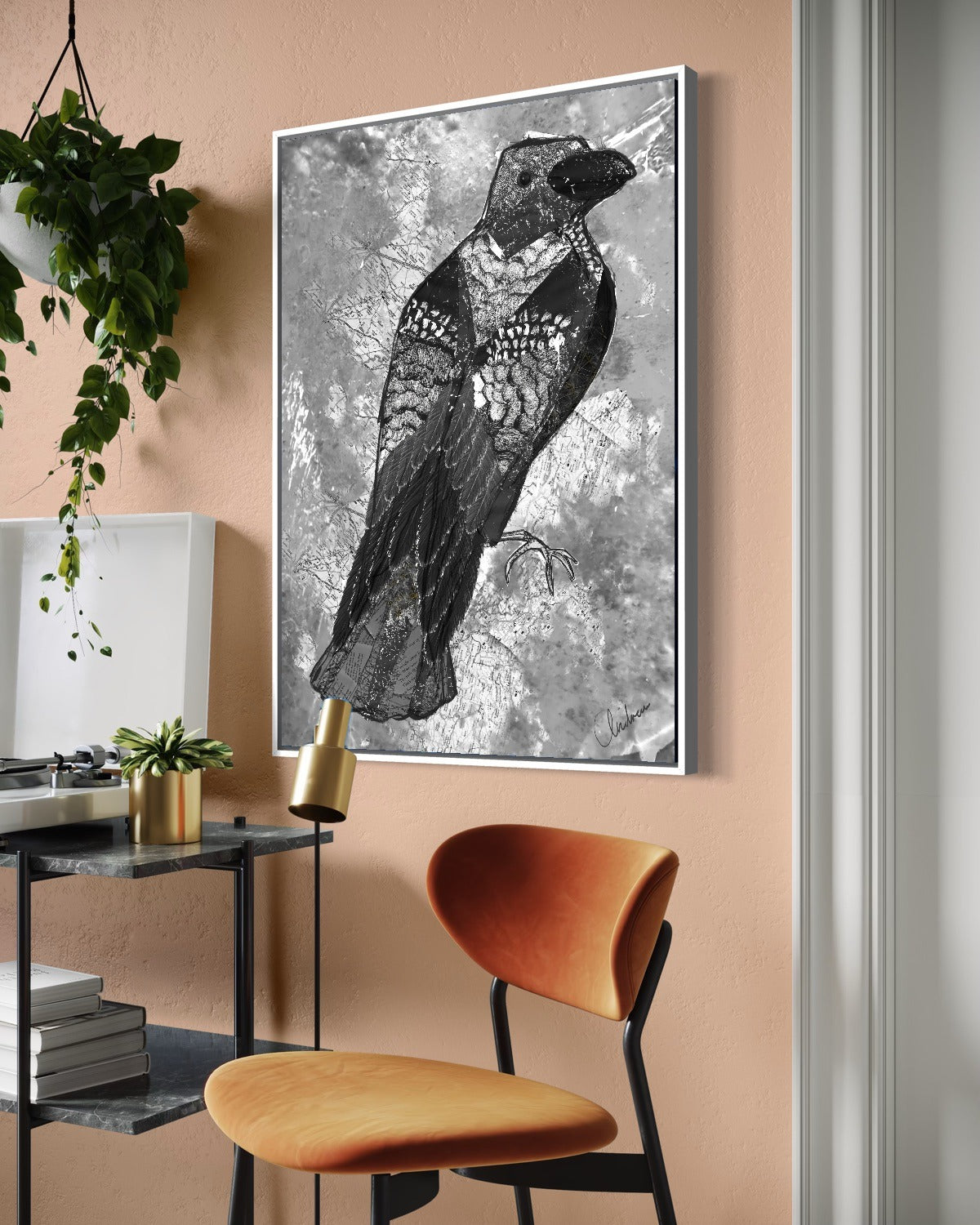 Andrea Nicole 'The Journey to Transformation' fine art canvas in a white tray float frame, shown on the wall in a styled room setting. | an:family=canvas;role=hero;finish=white;scene=white_3