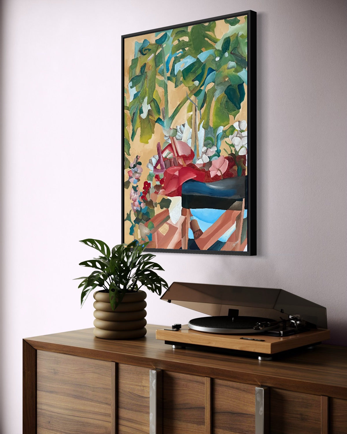 Andrea Nicole 'Waiting For Me' fine art canvas in a black tray float frame, shown on the wall in a styled room setting. | an:family=canvas;role=hero;finish=black;scene=black_2