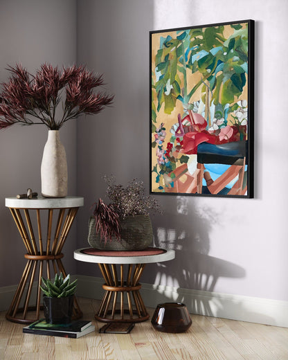 Andrea Nicole 'Waiting For Me' fine art canvas in a black tray float frame, shown on the wall in a styled room setting. | an:family=canvas;role=hero;finish=black;scene=black_3