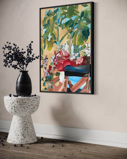 Andrea Nicole 'Waiting For Me' fine art canvas in a black tray float frame, shown on the wall in a styled room setting. | an:family=canvas;role=hero;finish=black;scene=black_4