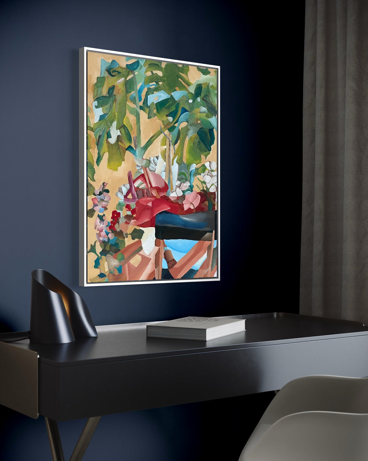 Andrea Nicole 'Waiting For Me' fine art canvas in a white tray float frame, shown on the wall in a styled room setting. | an:family=canvas;role=hero;finish=white;scene=white_1